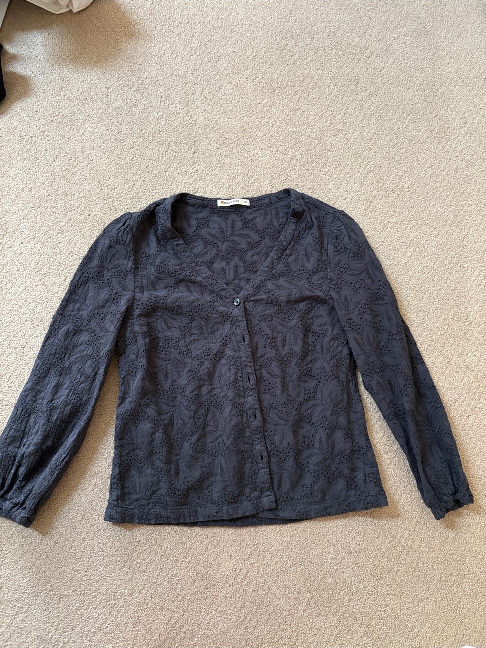 Marine Layer Gray Eyelet Button-Front Long Sleeve Top
